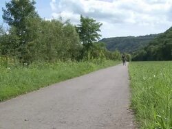 WS Woman in-line skating / Saarburg, Saar-Valley, Rhineland-Palatinate, Germany Stock Footage
