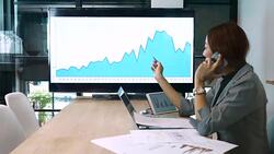 Businesswoman working in the office with chart Computer monitor Stock Footage