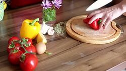 Female hands cutting pepper Stock Footage