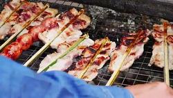 Grilled meat and sausages Stock Footage