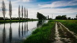 trees and hydroelectric power station under cloudy sky - timelapse Stock Footage