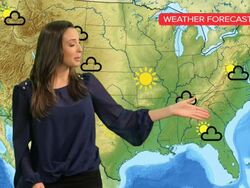 Female tv weather presenter Stock Footage