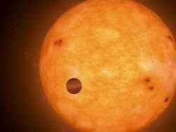 Animation of a gas giant extrasolar planet passing in front of its parent star, a red dwarf. Stock Footage