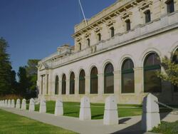 WS Man walking outside Parliament house / Perth, Western Australia, Australia Stock Footage