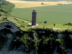 WS TS AERIAL View of light house / Hiddensee, Mecklenburg-Vorpommern, Germany Stock Footage