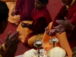 MS Pilgrims praying at ganges river / Rishikesh, Uttarakhand, India Stock Footage