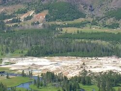 WS AERIAL View of Tromp Spring at Yellowstone National Park / Wyoming, United States Stock Footage