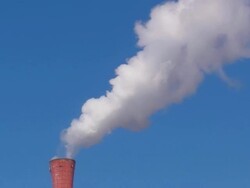 Pollution smoke from heating plant chimney Stock Footage