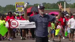 Two weeks after Michael Brown was killed by a police officer in Ferguson, Mo., a large crowd of people participated in a march organized by the St. Louis County NAACP on Saturday afternoon. (Aug. 23) News Clip