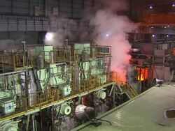 MS Shot of making process steel, molten steel bar at of production / Gwangyang, Jeollanamdo, South Korea Stock Footage