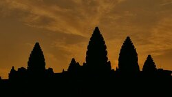 Angkor Wat Temple of Cambodia at Sunrise Silhouette Stock Footage