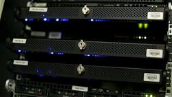 Close up of locks and barcodes on server patch panels Stock Footage