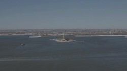 'WS AERIAL Shot of Statue Of Liberty / New York City, United States' Stock Footage
