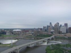 WS View of city skyline and mississippi river / Minneapolis, Minnesota, United States  Stock Footage