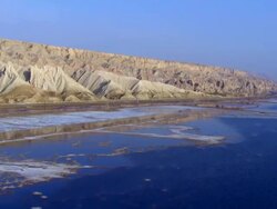 AERIAL WS CU View of mount sodom along with southwestern part of  dead sea / Sourn Judea Desert, Israel Stock Footage