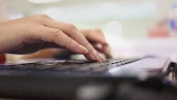 woman hand typing keyboard computer Stock Footage