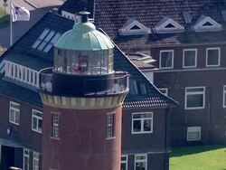 AERIAL MS View of lighthouse / Cuxhaven, Schleswig-Holstein, Germany Stock Footage