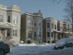 WS Greystone apartments in winter Stock Footage