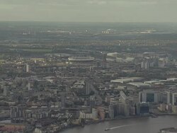 Aerial W/S East End of London with Olymoic Park and Olympic Stadium in background Stock Footage