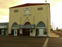WS, Old movie theatre on J Street, Needles, California, USA Stock Footage