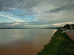 Mekong River at Mukdahan, Thailand Stock Footage