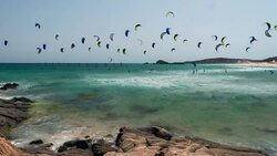 Kitesurfing in Chia Stock Footage
