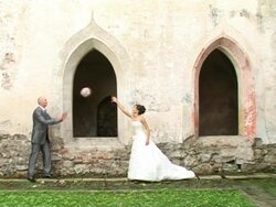 SLOW-MOTION: Bride Throwing Bouquet Stock Footage