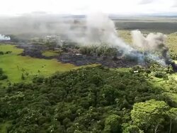 AERIAL: Homes In Pahoa, Hawaii Threatened By Lava Flow From Kilauea Volcano Stock Footage