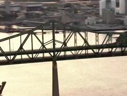 LOW AERIAL, Maurice J. Tobin Memorial Bridge, Boston, Massachusetts, USA Stock Footage
