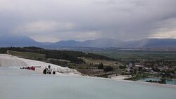 Tourists in travertines in Pamukkale Stock Footage