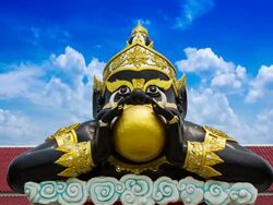 Rahu statue wat samarn Chachoengsao Thailand mythical gods. Stock Footage