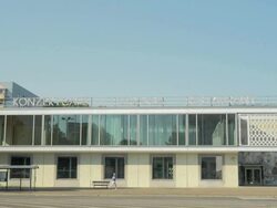 Jogger,soviet architecture,Moskau Restaurant,Karl Marx Alle,WS Stock Footage