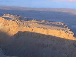 Aerial Masada at sunrise, Judea desert, Israel Stock Footage
