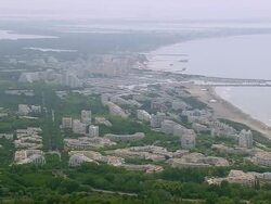 WS AERIAL View of Carnon Plage city on sea / Languedoc Roussillon, France Stock Footage