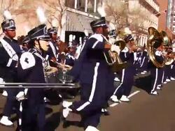 Marching band plays at the 'Krewe of Harambee Mardi Gras Parade' Stock Footage
