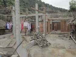 WS construction site in a village / Xam Neua, Laos Stock Footage