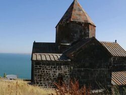 Sevanavank monastery, Sevan lake, exterior view of the church Stock Footage