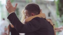 Loving newlywed couple dancing the first dance at wedding Stock Footage