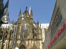 MS LA PAN Shot of Dom (Cathedral) / Cologne, North Rhine Westphalia, Germany Stock Footage