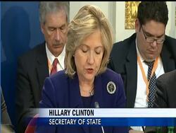 Secretary of State Hillary Rodham Clinton is imploring the world to speak with a single voice to Libyan leader Moammar Gadhafi and tell him to leave power. News Clip