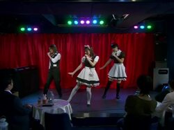 CU ZO ZI Shot of Asian woman singers face with three singers singing and dancing / Tokyo, Japan Stock Footage