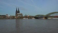 Rhine River,Hohenzollern Bridge with Cologne Cathedral, Cologne, North Rhine-Westphalia, Germany Stock Footage