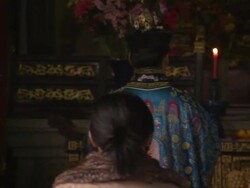 Priests play instruments during a ceremony in the Bai Yun Guan Temple in Beijing. Stock Footage
