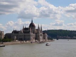 Budapest, the Hungarian Parliament seen from the Danube river Stock Footage
