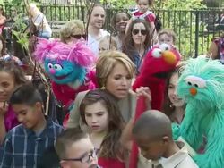 Katie Couric, Elmo and participants at the Katie Couric and Sesame Street Muppets - When Families Grieve at New York NY. (Footage by WireImage Video/GettyImages) Stock Footage
