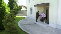 HD CRANE: Happy New Homeowners Stock Footage