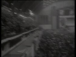 B/W PAN 1964 Democratic National Convention hall with crowds / 1960's / SOUND Stock Footage