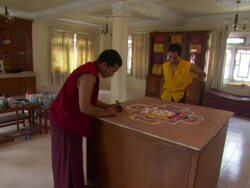 MS Monk studies another creating mandala / Kathmandu, Central Region, Nepal Stock Footage