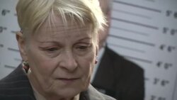 Dame Vivienne Westwood brandishes former Environment Agency Chairman Lord Chris Smith as a criminal during anti-fracking campaigning News Clip