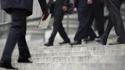 HD - Cinemagraph NYC Court House Stairs with White Collar On the Go Stock Footage